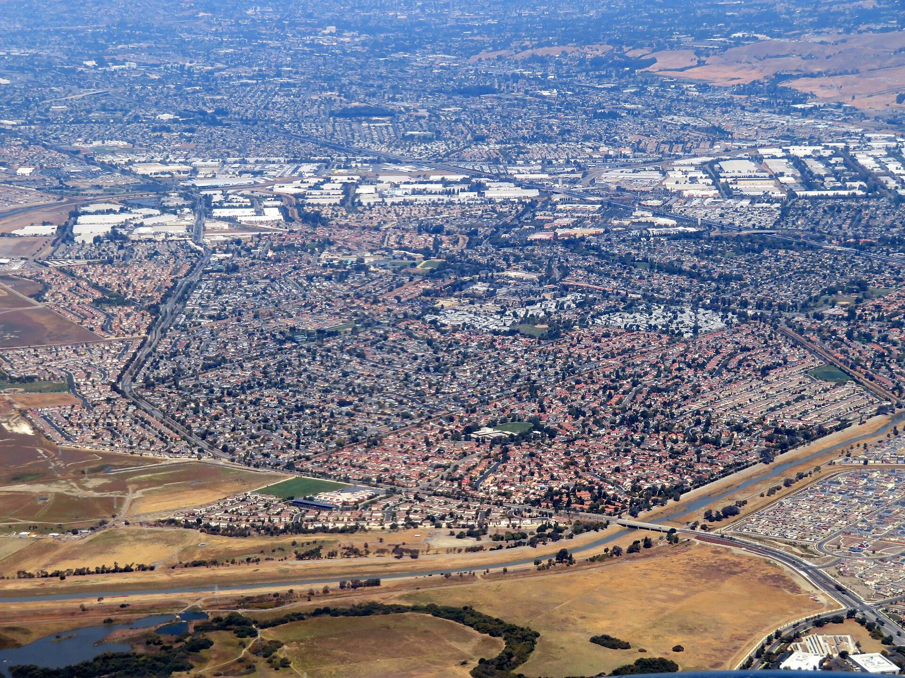 Aerial view of Union City and the East Bay hills